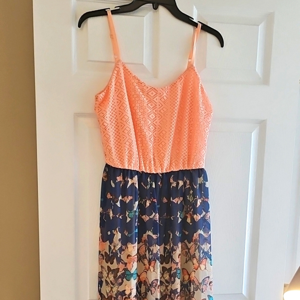 Peach and Navy Floral Dress